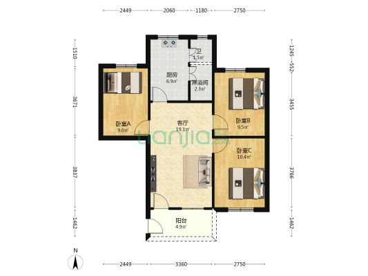 益和街15号 3室1厅2卫 90平方