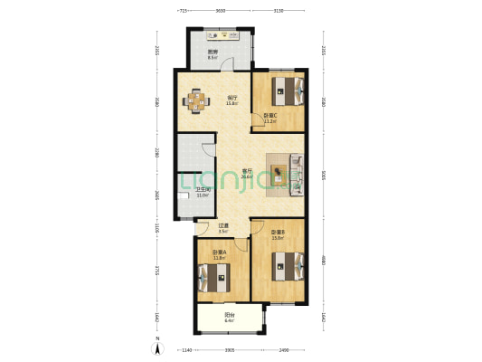 广场小区 3室2厅1卫 130平方