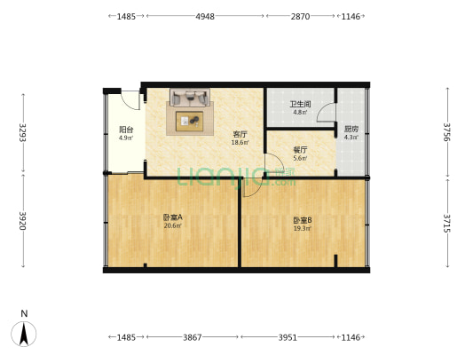 迎晖路233号 2室2厅1卫 91平方