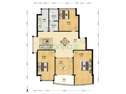 牡丹花园 4室1厅2卫 158平方