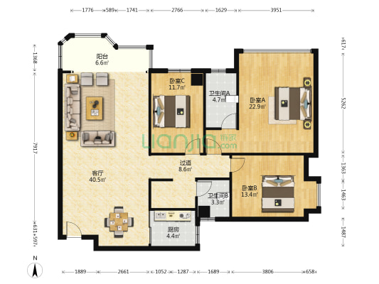 君悦苑 3室1厅2卫 143平方