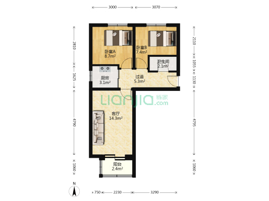 水工机械厂宿舍 2室1厅1卫 58平方