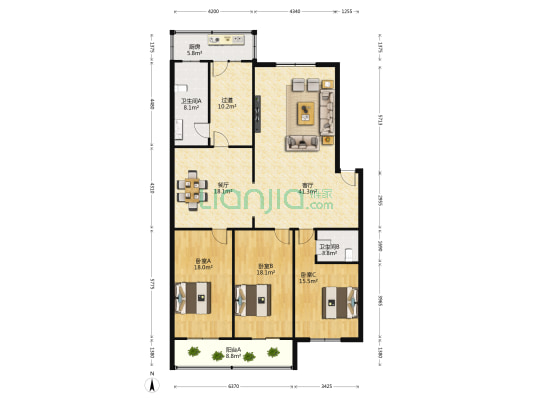 富田花园 3室2厅2卫 174平方