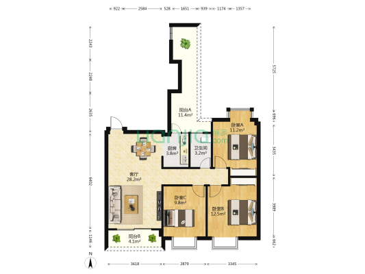 安吉公务员小区 3室1厅1卫 97平方