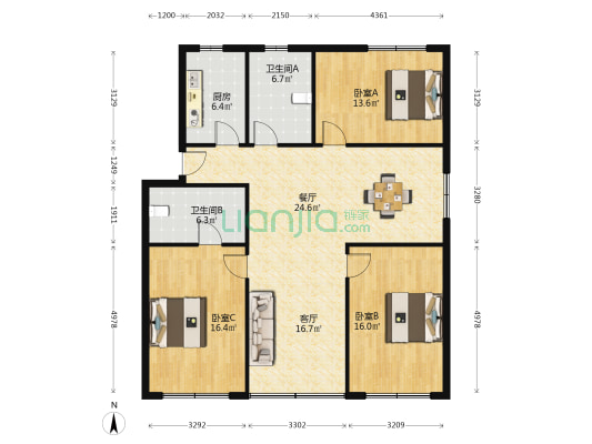 懿德公寓 3室2厅2卫 132平方
