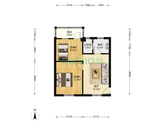 东成花园 2室1厅1卫 56平方
