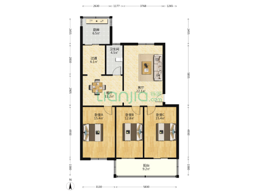 金属小区 3室2厅1卫 111平方