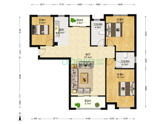 亚恒橡树湾 3室1厅2卫 140平方