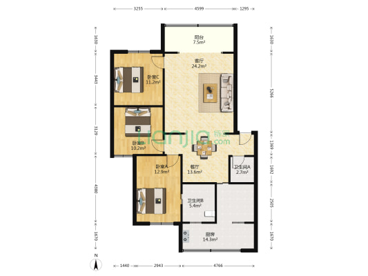 永陵路13号 3室2厅2卫 113平方