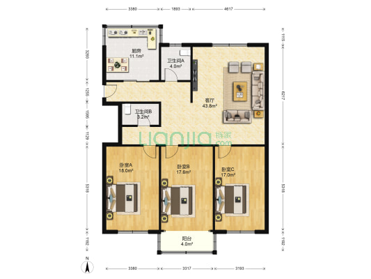 澄海三路6号 3室1厅2卫 137平方