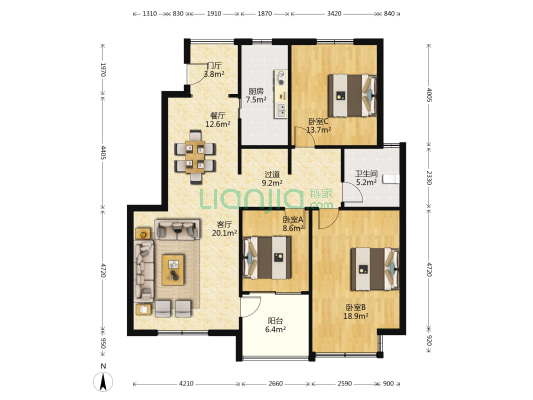 凯鸿隽府 3室2厅1卫 126平方