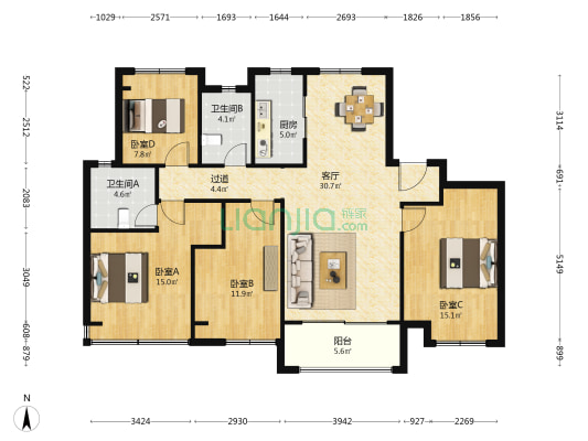 宝龙世家D区  4室1厅2卫 142平方