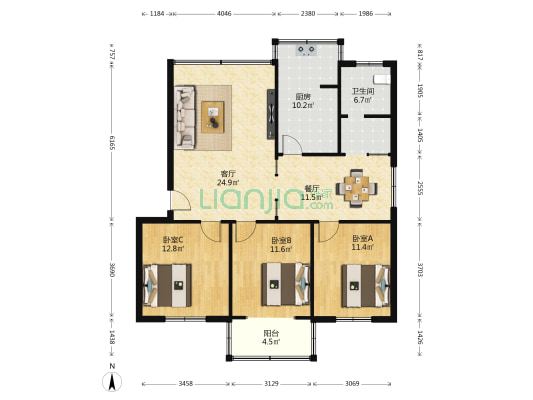 四川空分厂 3室2厅1卫 109平方