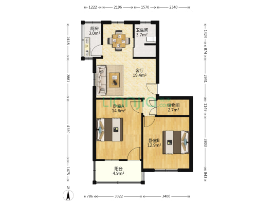 皋南五组团 2室1厅1卫 69平方