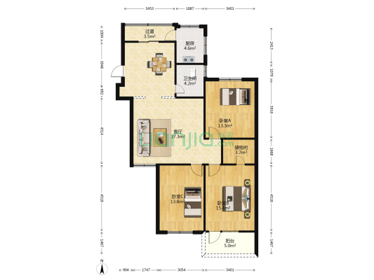 福清元洪新村 3室1厅1卫 138平方