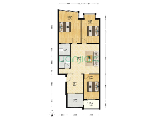 象中街 3室2厅2卫 120平方