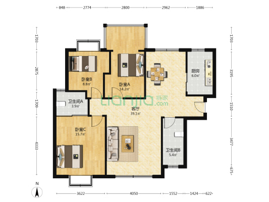 黎郡新宇熙春园 3室1厅2卫 121平方