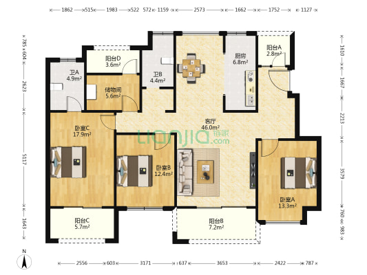 世茂珺悦府 3室1厅2卫 142平方
