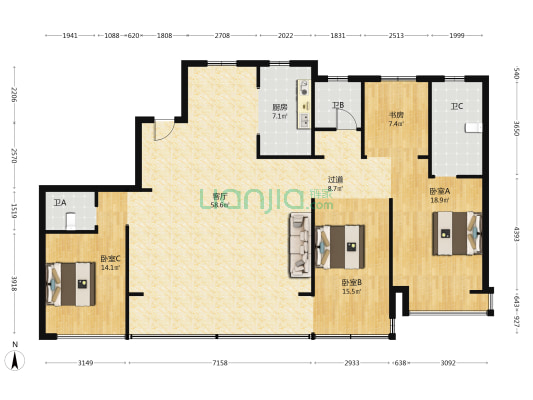 玖望云邸 4室1厅3卫 185平方