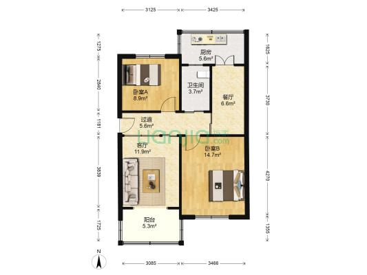 东盛花园 2室2厅1卫 76平方