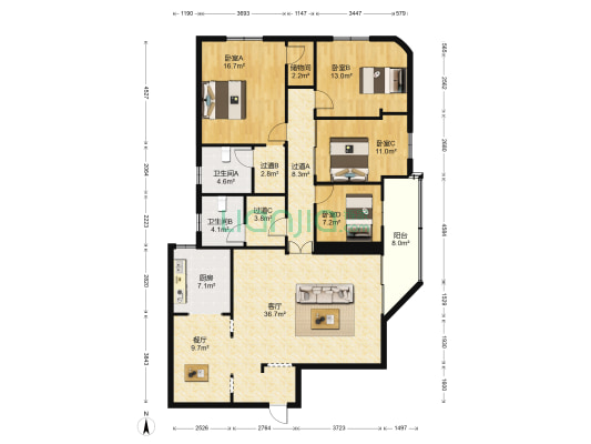 中福西湖花园 4室2厅2卫 171平方