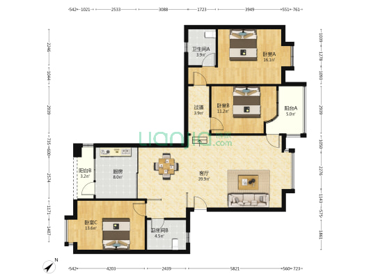 时代明珠 3室1厅2卫 122平方