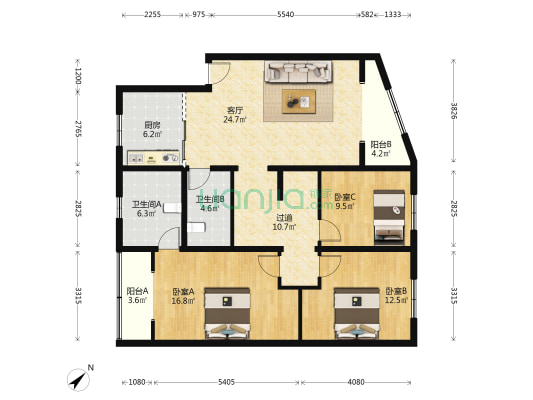 阿坝州教委干休所 3室1厅2卫 126平方