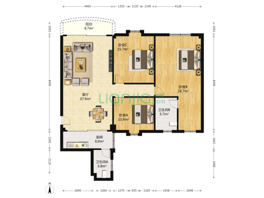 东方花园又一村 3室1厅2卫 146平方
