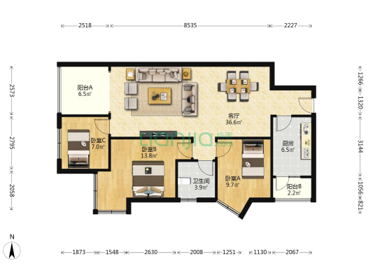 川西家园C区 3室1厅1卫 96平方
