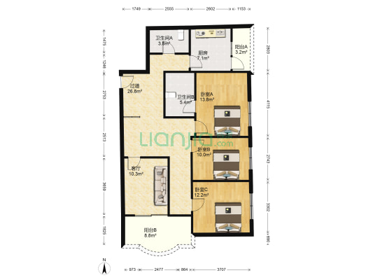 汇景新村(金牛) 3室1厅2卫 120平方