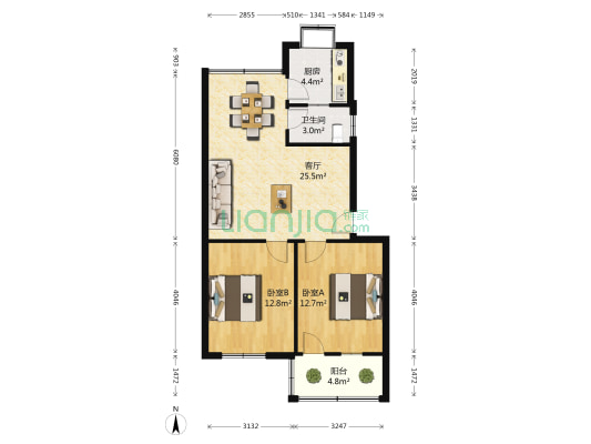 毛纺花园 2室1厅1卫 74平方