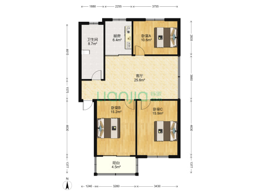 迎丰小区 3室1厅1卫 108平方