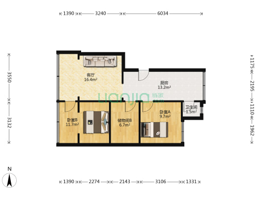 双峰南巷6号 2室1厅1卫 68平方