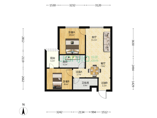 俊发逸天峰北区 2室2厅1卫 77平方
