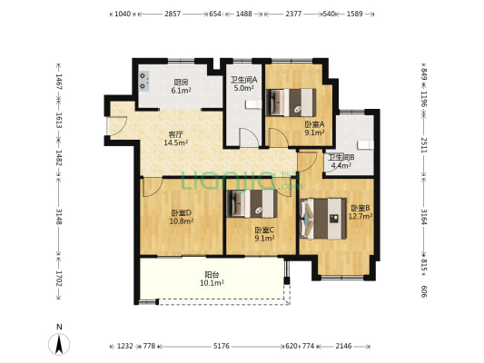 华润橡树湾(四期五期) 4室1厅2卫 109平方