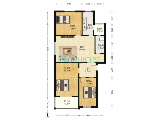 农业大学附属中学家属楼 3室1厅1卫 99平方