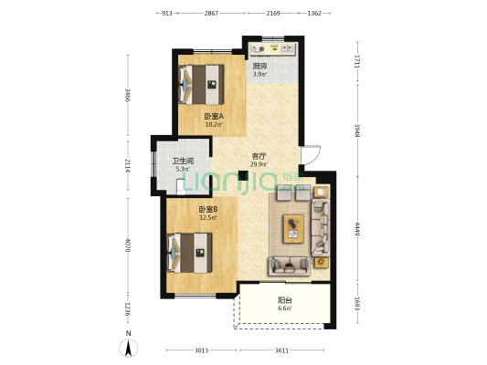 江影新苑 2室1厅1卫 79平方