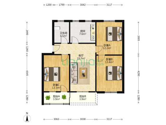 蒙城路100号 3室1厅1卫 95平方