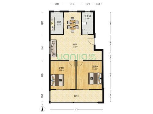 大桥公寓 2室1厅1卫 104平方