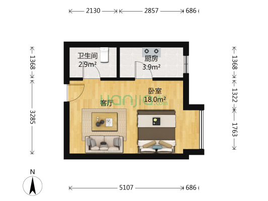 华悦名苑 1室0厅1卫 35平方
