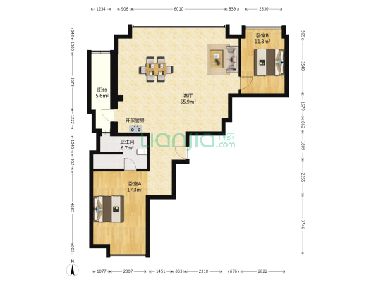 佳兆业中心 2室1厅1卫 129平方