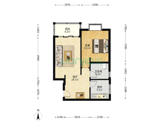 万城华府龙园 1室1厅1卫 67平方