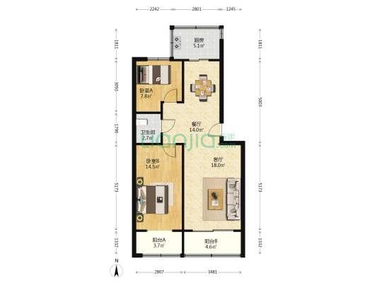 潘家村居住小区 2室2厅1卫 81平方