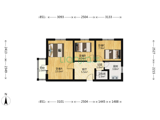 青年湖南里 3室1厅1卫 61平方