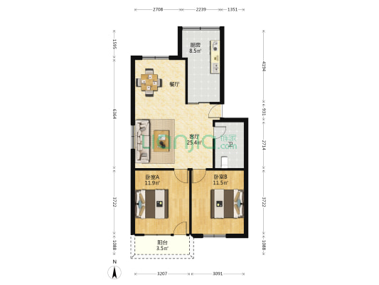 凤凰小区 2室1厅1卫 92平方