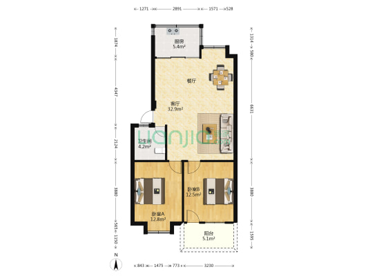 福建新华印刷厂生活区 2室1厅1卫 80平方