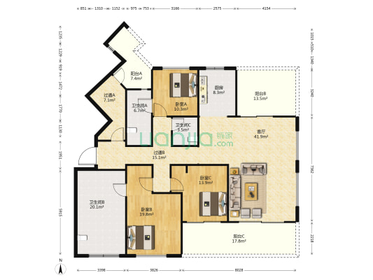 阳光城檀府 3室1厅3卫 199平方