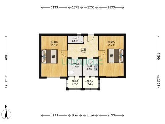郁江南里津百楼 2室0厅2卫 43平方