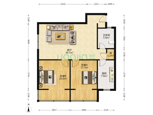 粮道街231号 2室1厅1卫 108平方