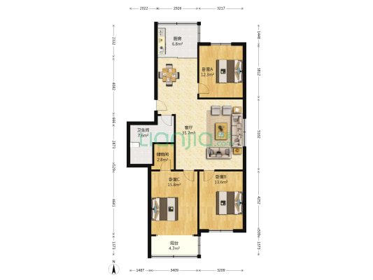 天惠苑 3室1厅1卫 120平方